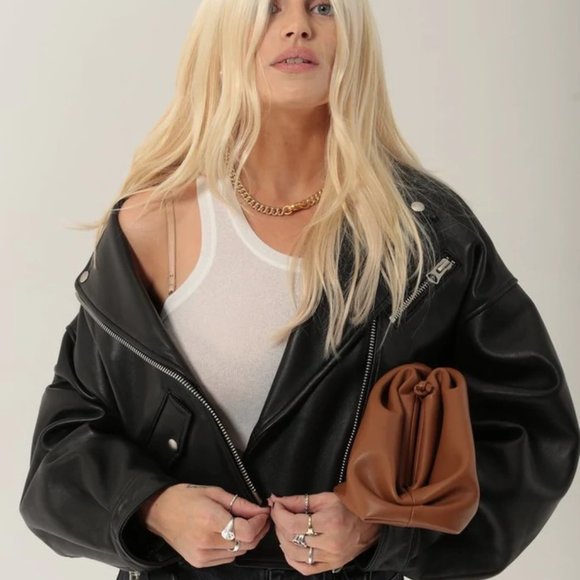 Tanya Cropped Leather Biker Jacket 